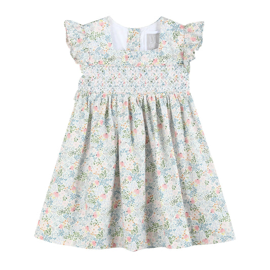 Pink Floral Smock Flutter Dress