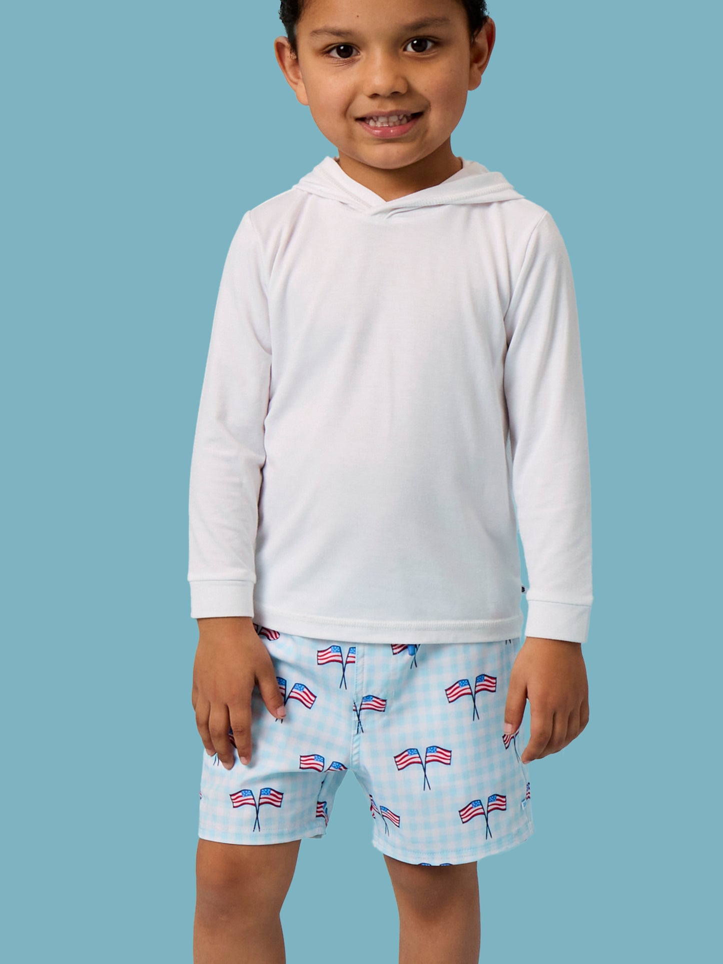 Blue Patriotic Gingham Swim Trunk