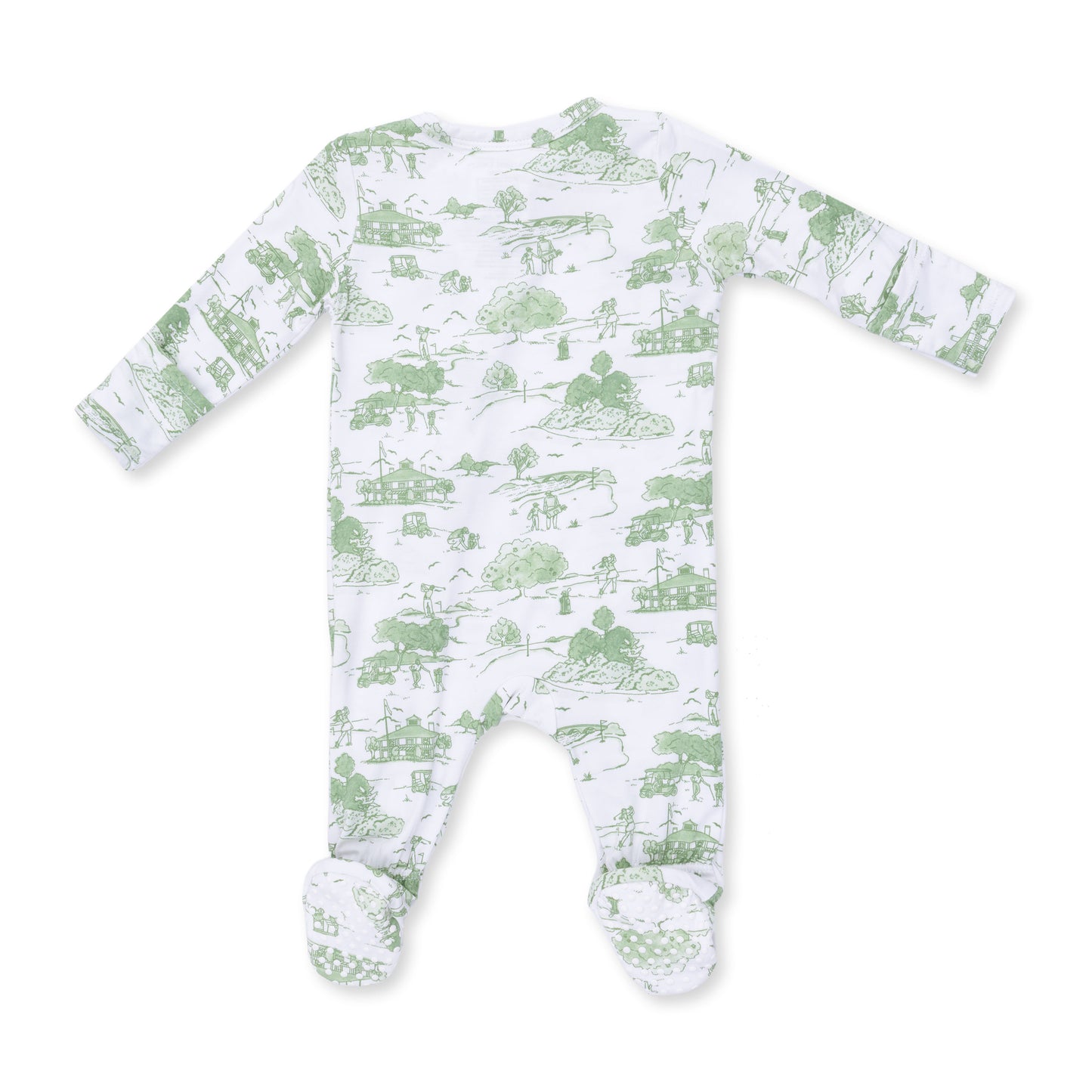 Green Toile Golf Zipper Footie