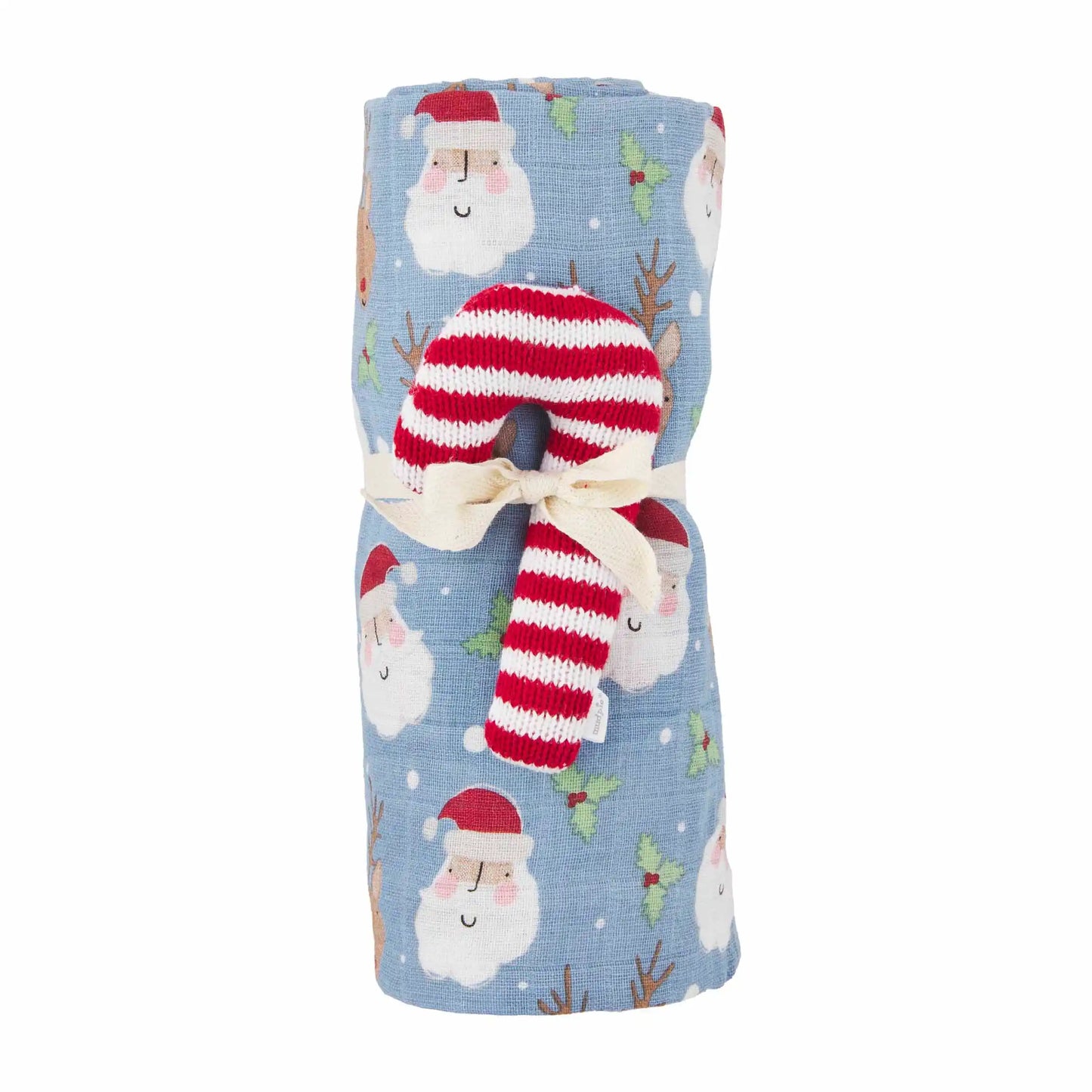 Candy Cane Swaddle & Rattle Set