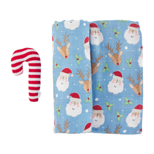 Candy Cane Swaddle & Rattle Set