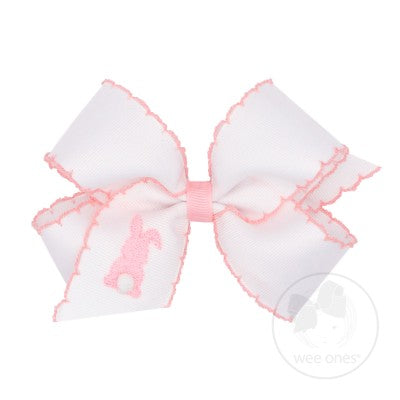 White w/ Pink Med Easter Emb Tail Stch Edg GG Bow
