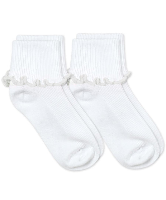 White Ripple Edge Cuff Socks