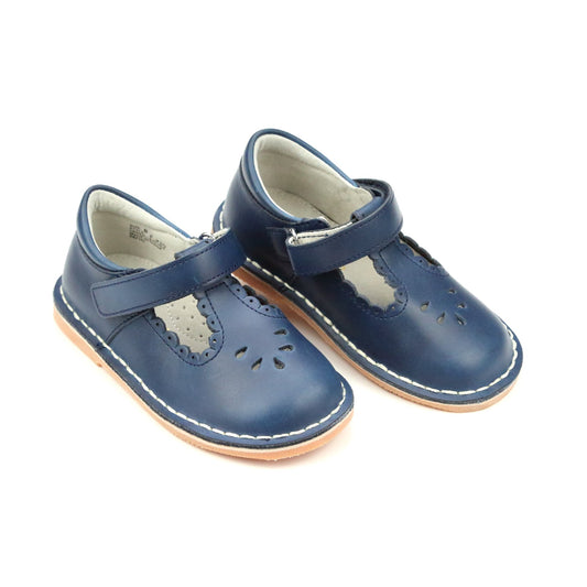 Navy Angie Scalloped T Strap MJ