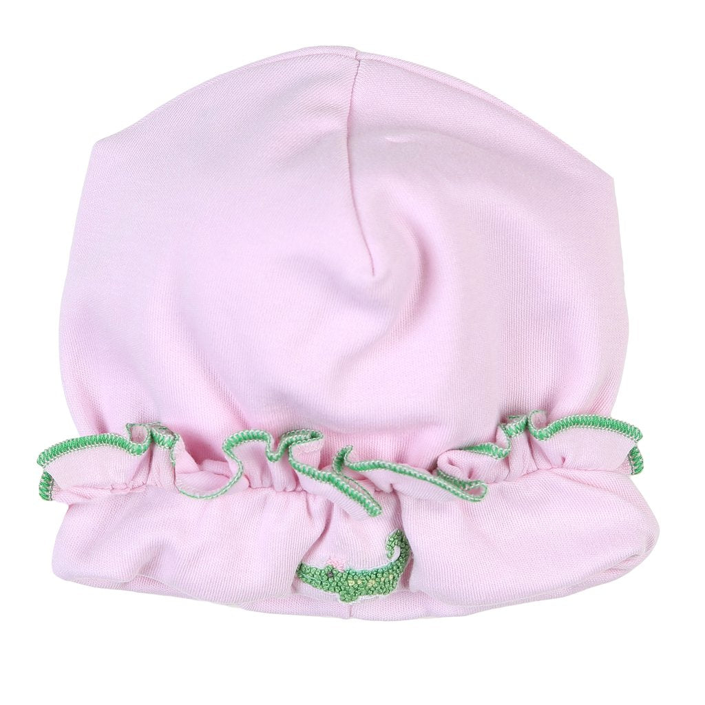Pink Tiny Alligator Emb. Ruffle Hat