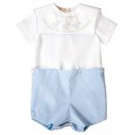 Carousel Horses Light Blue Embroidered Button Short