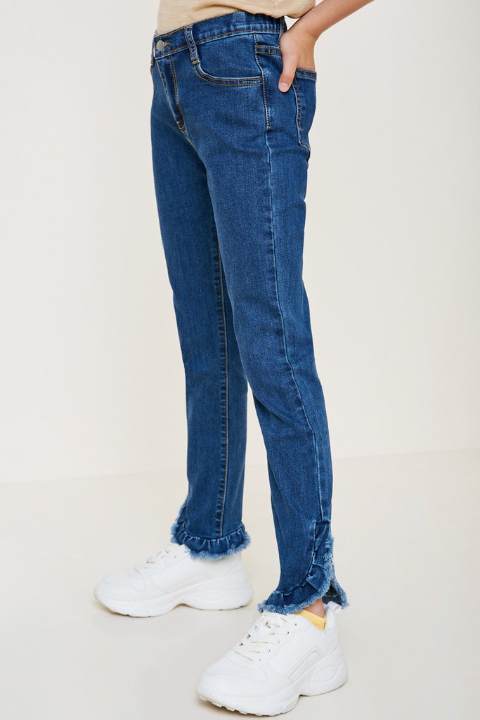 Distressed Ruffle Hem Jeans