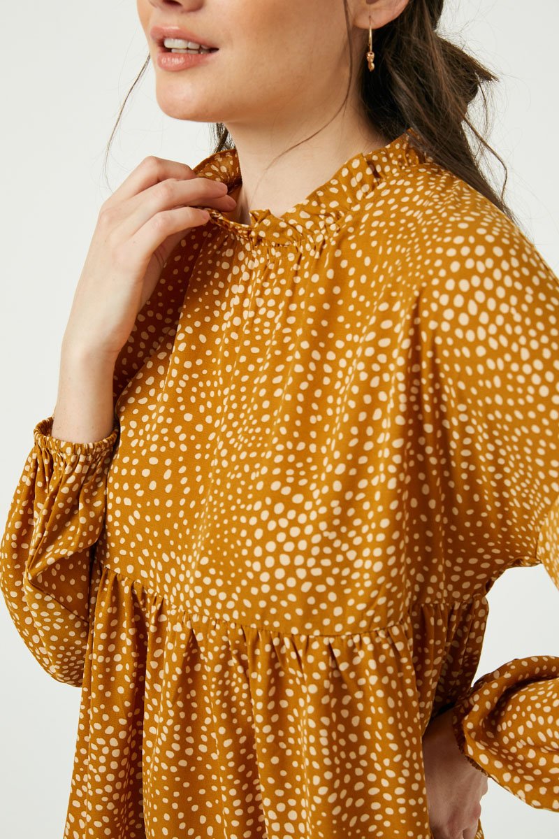 Mustard Ruffle Neck LS Shirt FINAL SALE