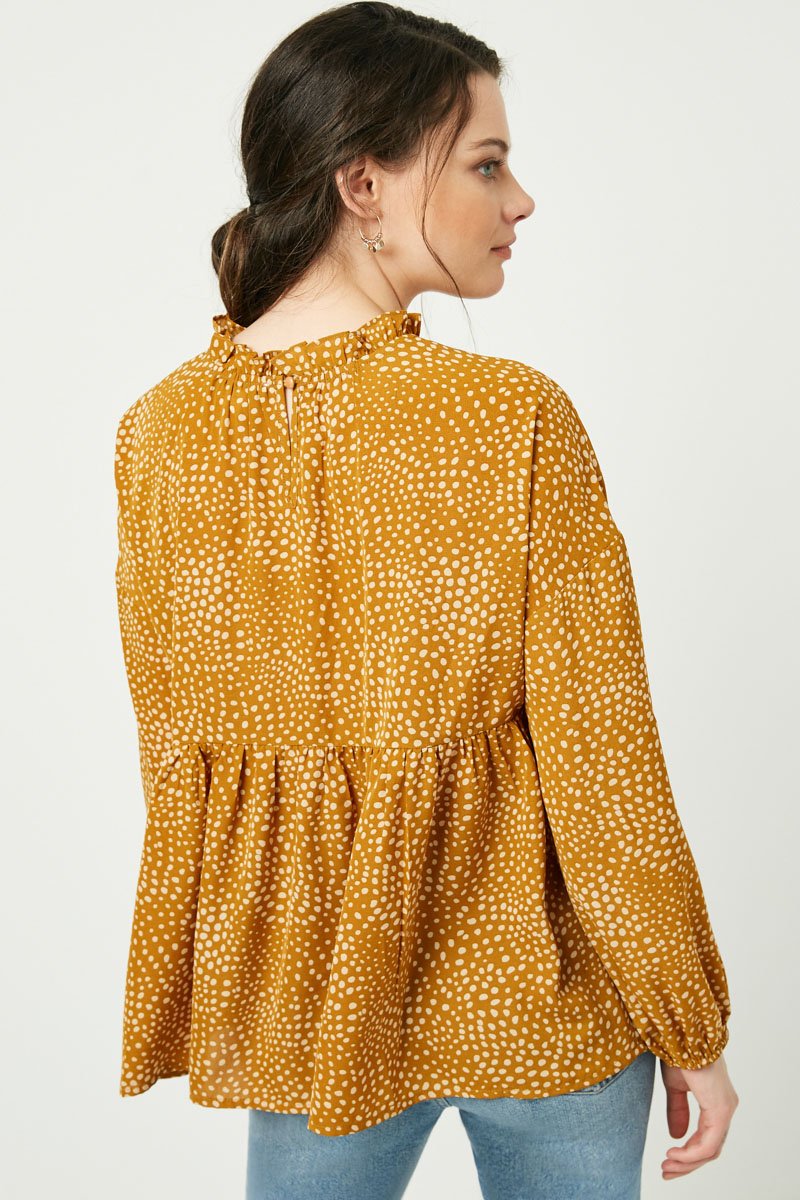 Mustard Ruffle Neck LS Shirt FINAL SALE