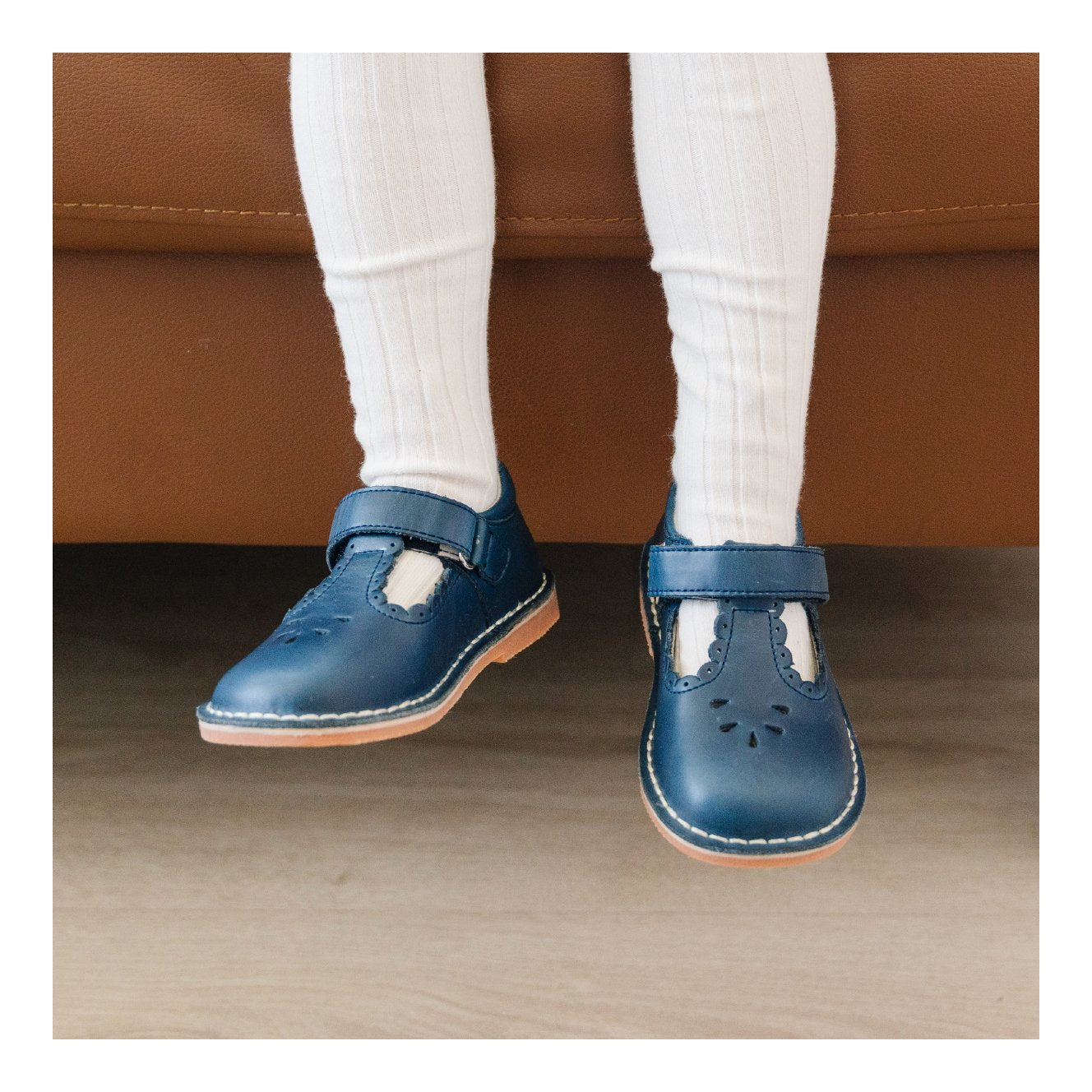 Navy Angie Scalloped T Strap MJ