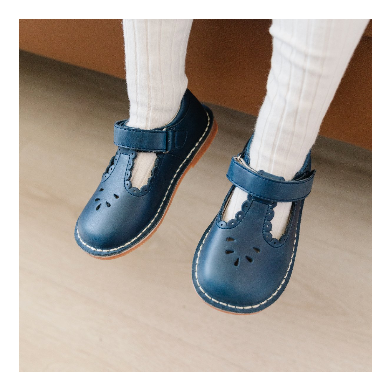 Navy Angie Scalloped T Strap MJ