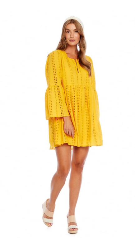 Mustard Raylee Eyelet Dress