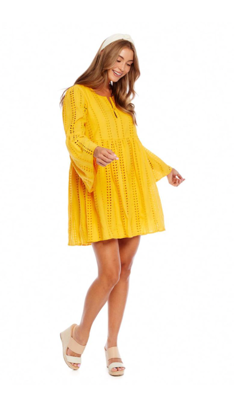 Mustard Raylee Eyelet Dress