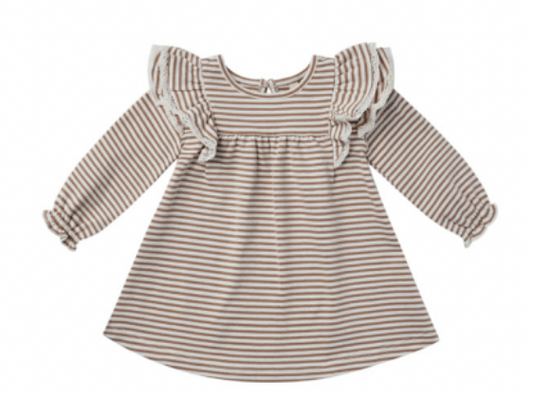 Cocoa Stripe LS Flutter Dress & Bloomer Set