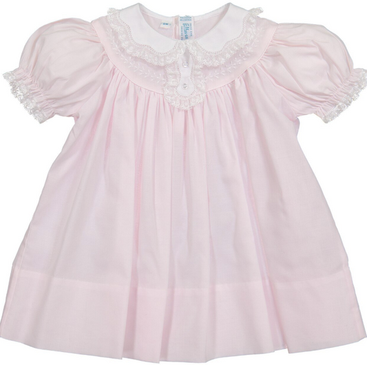 Pink Vintage Scalloped Lace Collar Dress