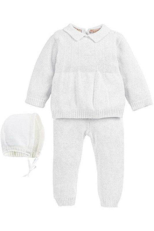 Baby Boy Knit Pearl Cross 2 Piece & Bonnet