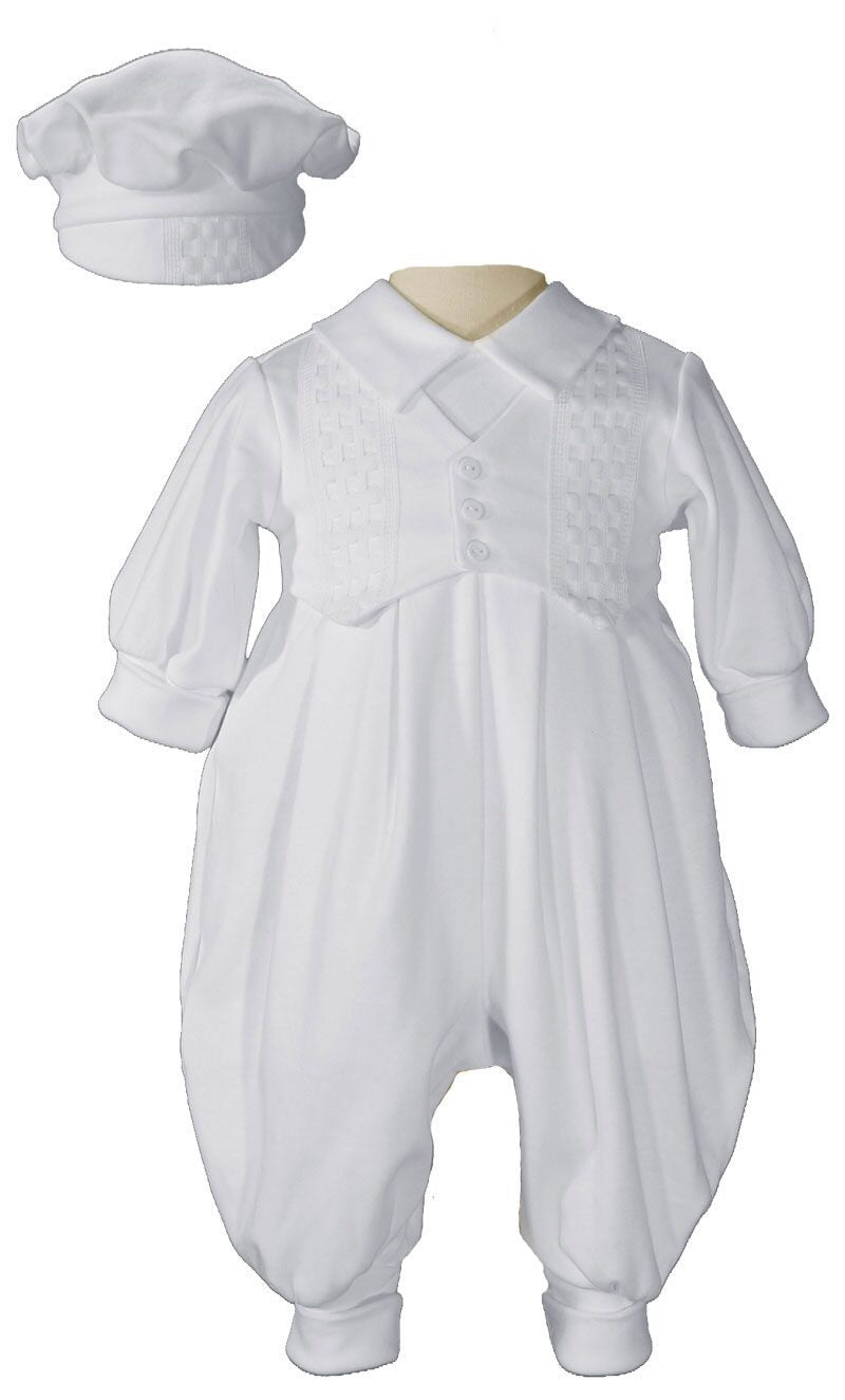 Boy Windowpane Baptism Set with Hat