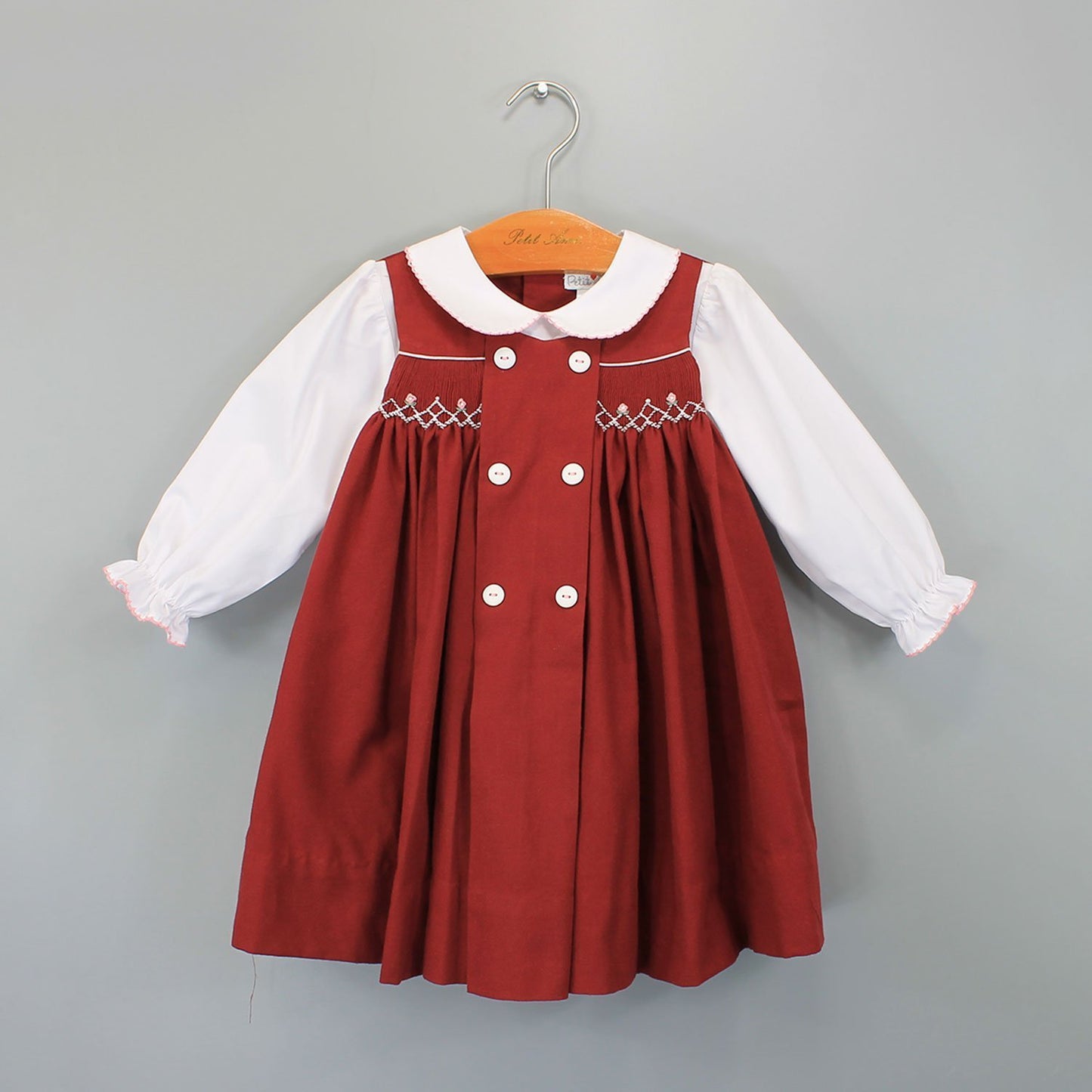 Burgundy Smocked Dress w/Buttons