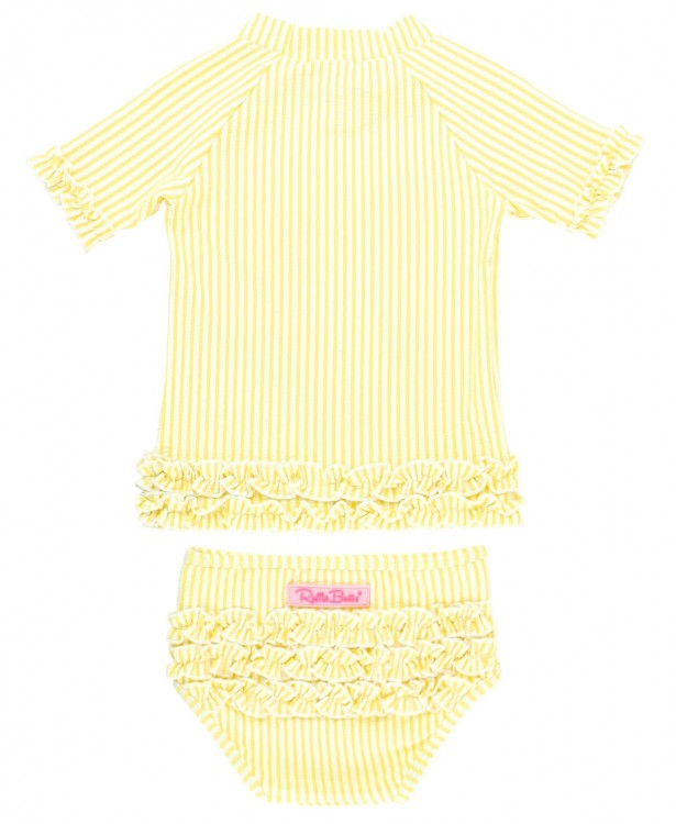 Banana Yellow Seersucker Ruffled Rash Guard Bikini