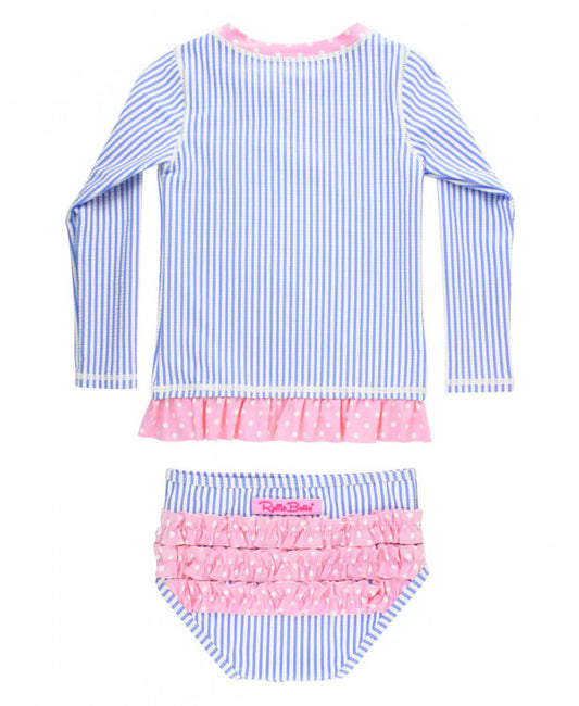 Periwinkle Blue Seersucker Long Sleeve Rash Guard Bikini