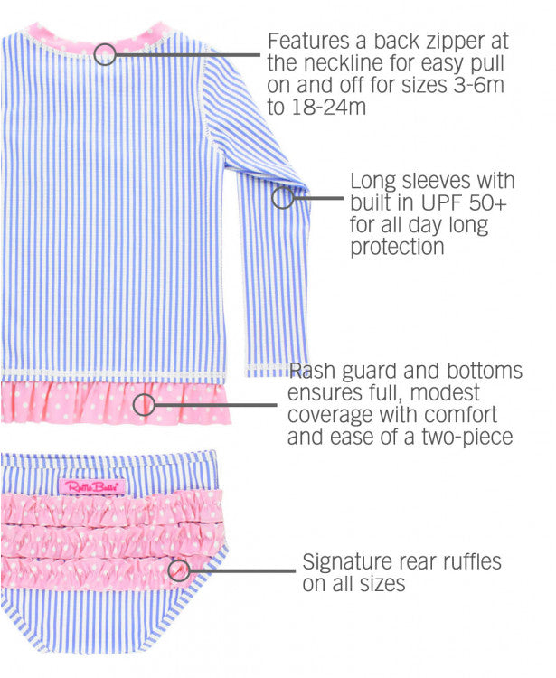 Periwinkle Blue Seersucker Long Sleeve Rash Guard Bikini